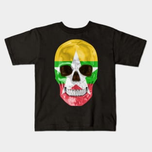 Myanmar Flag Skull - Gift for Burmese With Roots From Myanmar Kids T-Shirt